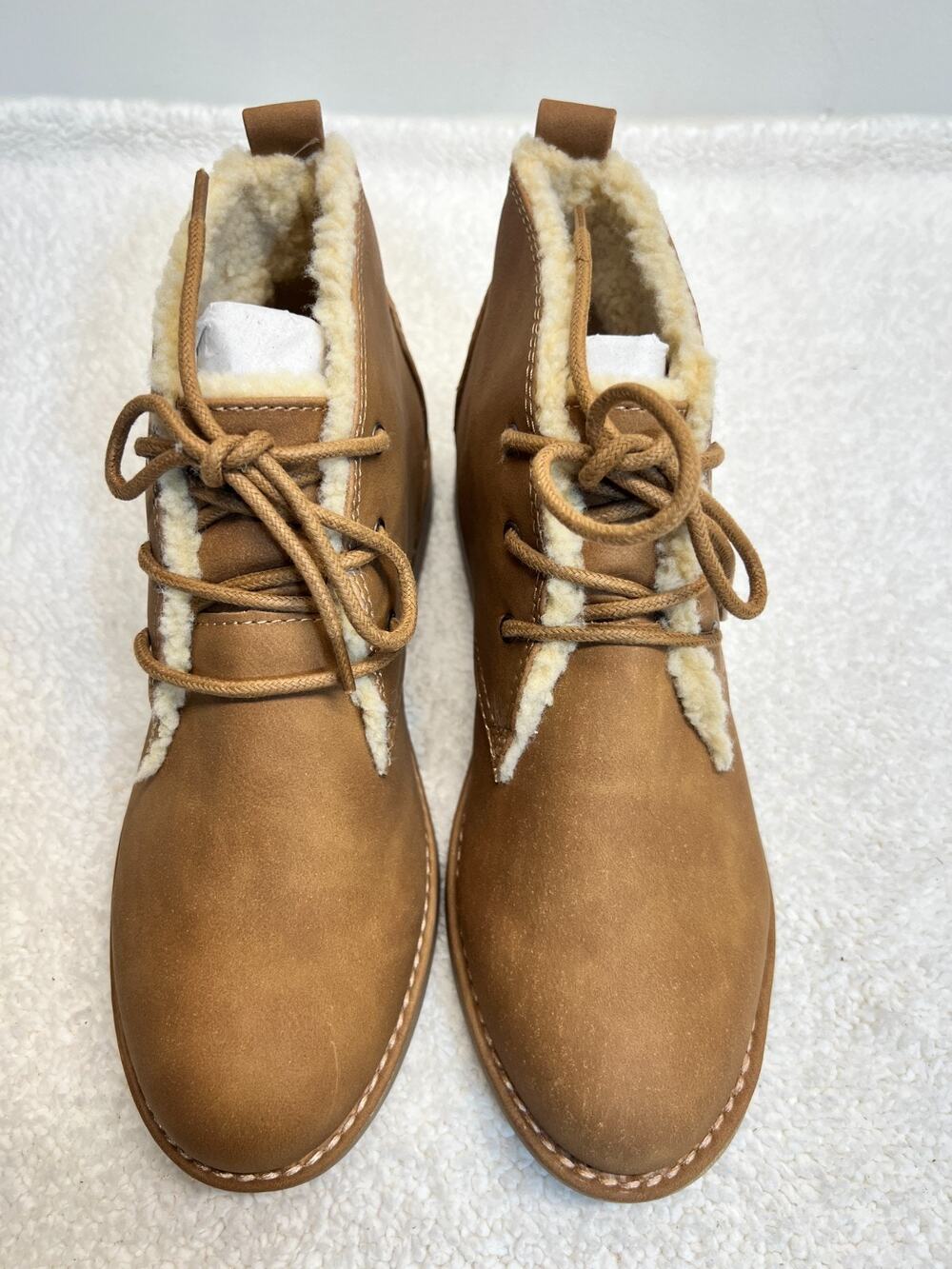 Seven Dials Womens Boots Mallori Lace Up Faux Fur Sueded Tan Size 8M